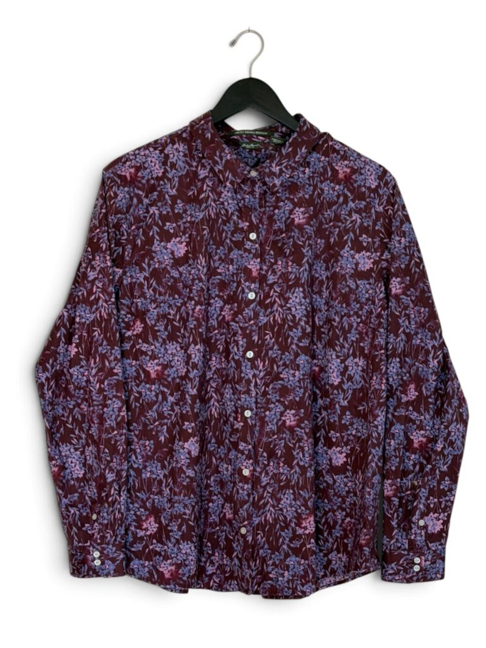 Eddie Bauer Floral Stretch Wrinkle Resistant Button Up Shirt Burgundy XXL